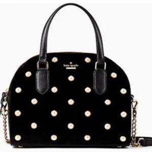 EUC Kate Spade New York Reily Laurel Way Blk Velvet Pearl Stud Crossbody Handbag